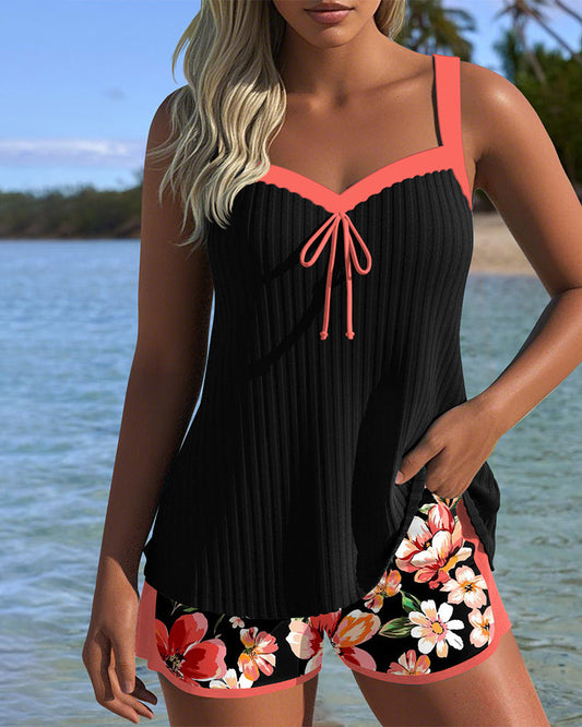 V-Neck Printed Sports Boxer Shorts Tankini