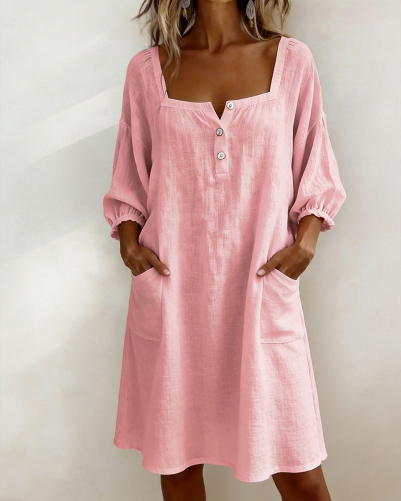 Square Neck Puff Sleeve Dress