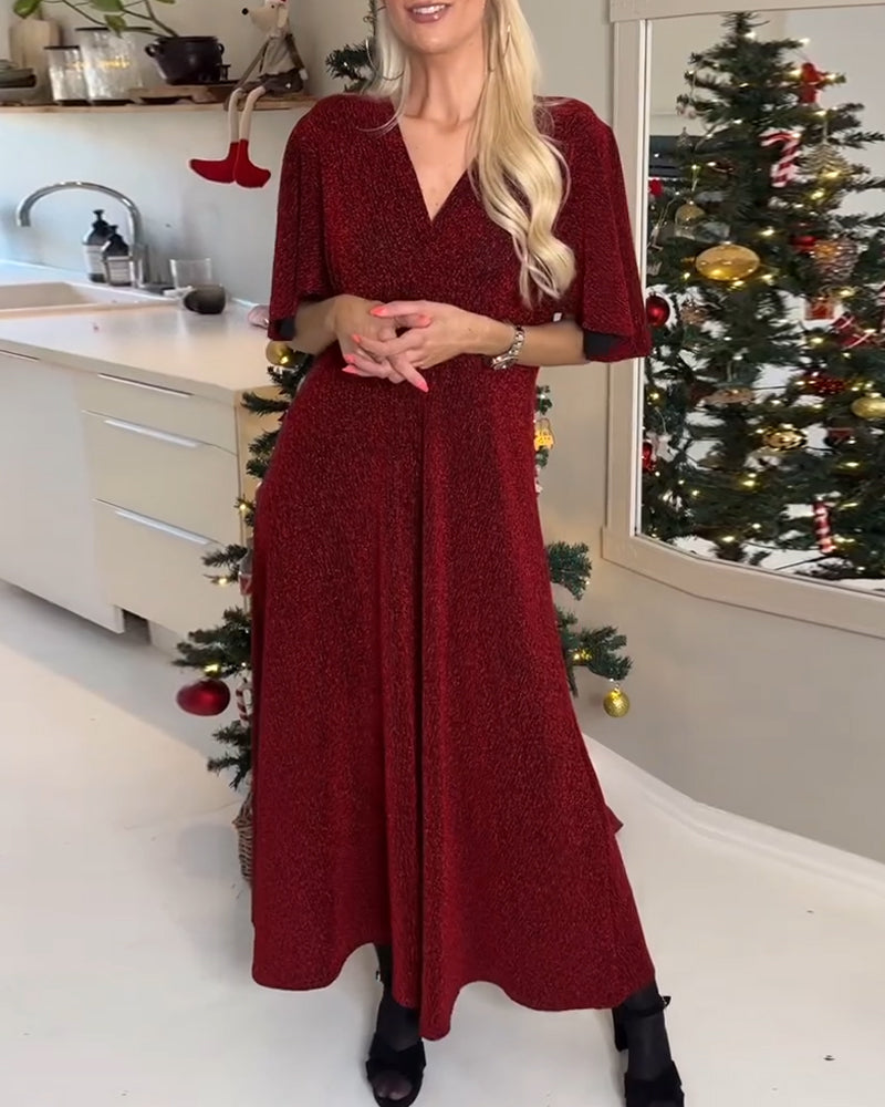 V-neck elegant ruffle sleeve dress 2024 f/w casual dresses christmas