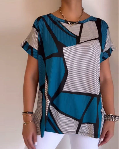 Lockeres T-Shirt mit Rundhalsausschnitt und geometrischem Muster