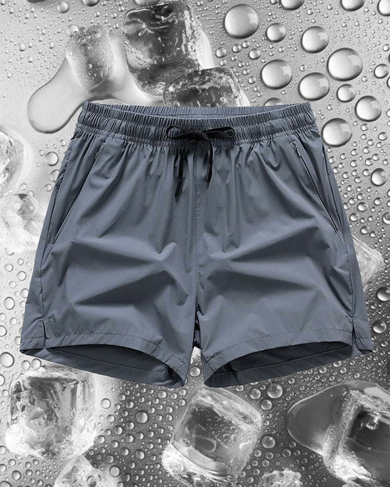 Men Elastic Waist Pocket Quick-Dry Ice Silk Sports Shorts