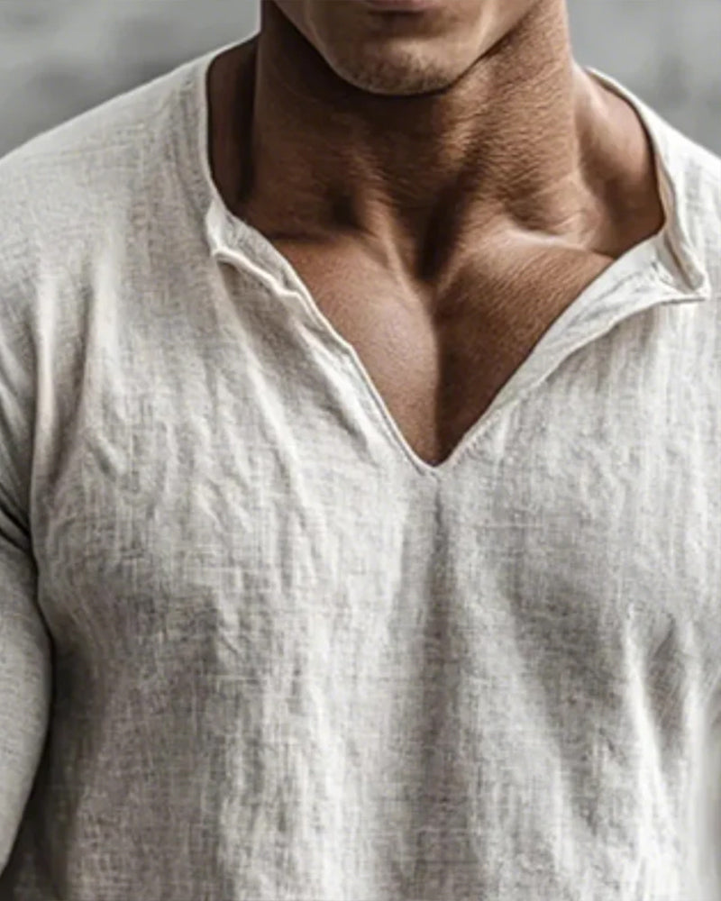 Men's Long Sleeve V-Neck Casual Shirt