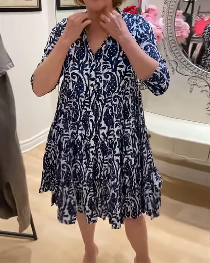 Retro-A-Linien-Kleid mit Stehkragen und Print