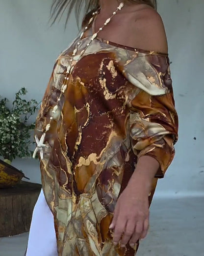 Fashionable Slit Printed Blouse