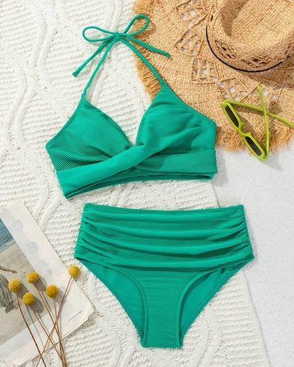 Cross Strap Two-Piece Solid Color Swimsuit bikinis spring summer