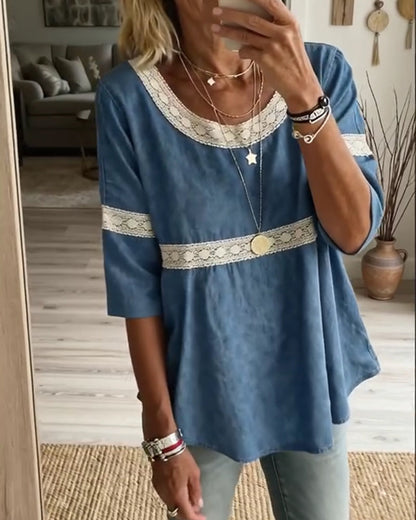 Lace Patchwork Half Sleeve Blouse