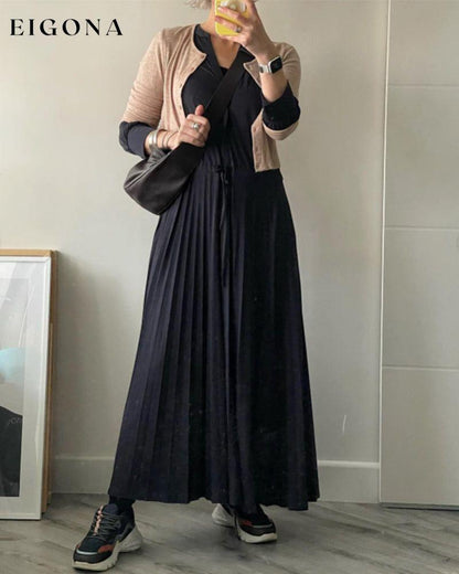 V-neck pleated solid color dress 2023 f/w 23BF casual dresses Clothes Dresses spring