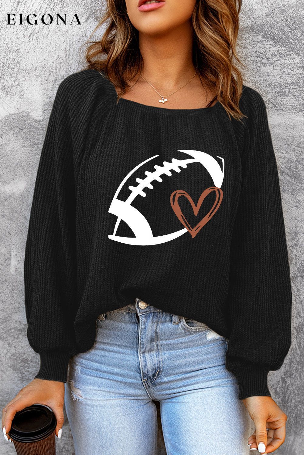Football Graphic Ribbed Top Black clothes long sleeve shirt Ship From Overseas shirt sweatshirt SYNZ top trend