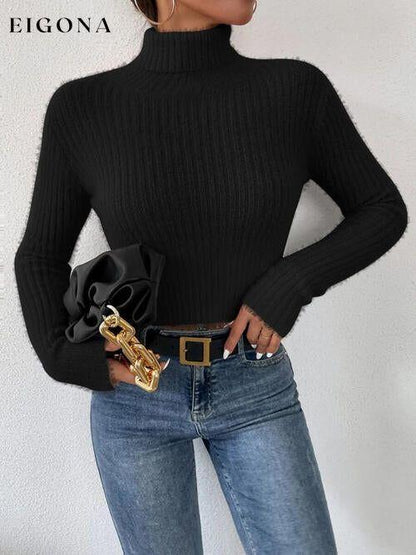 Ribbed Turtleneck Long Sleeve Sweater Black clothes Ship From Overseas sweater sweaters X.W