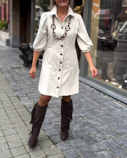 Collared Three-Quarter Sleeve Dress