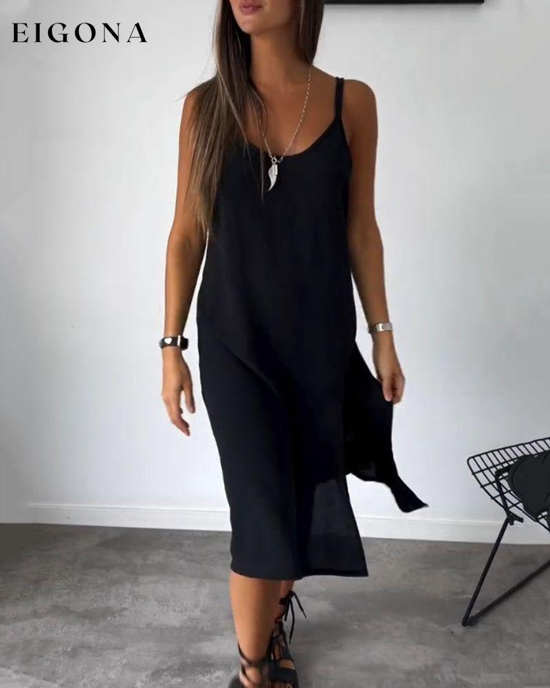 Slit solid color suspender dress casual dresses summer