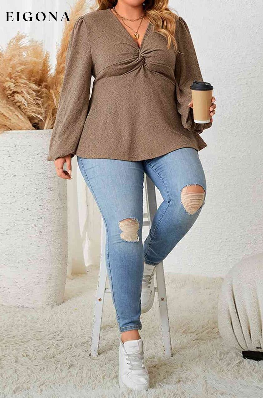 Plus Size Twist Front Balloon Sleeve Blouse clothes HS long sleeve long sleeve shirts long sleeve top Ship From Overseas shirt shirts top tops