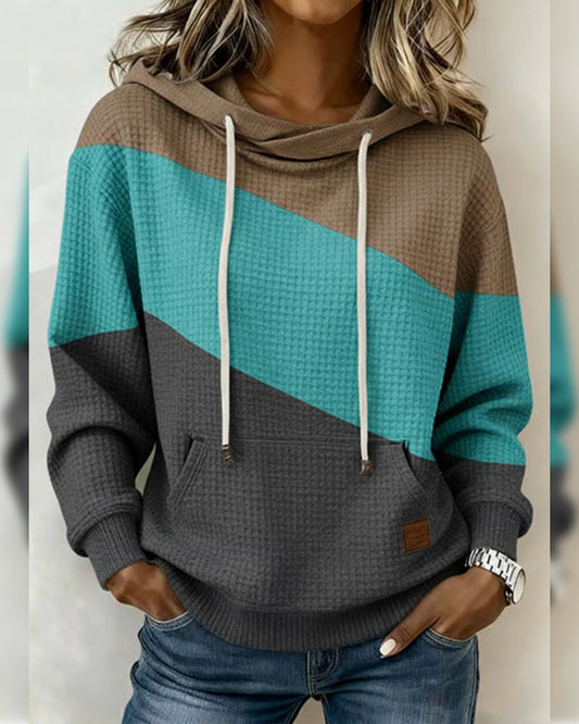 Long-Sleeved Color-Blocked Hoodie