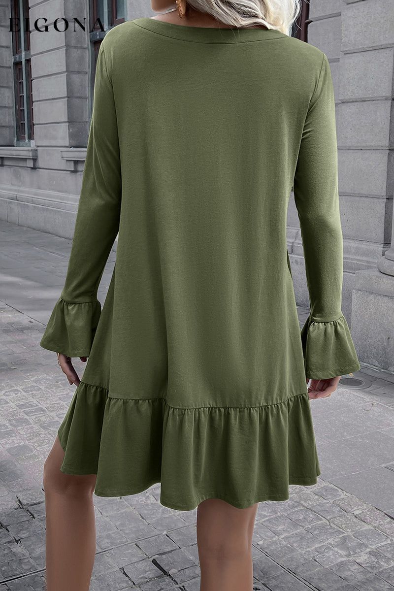 V-Neck Flounce Sleeve Ruffle Hem Mini Dress clothes Ship From Overseas trend Y&BL