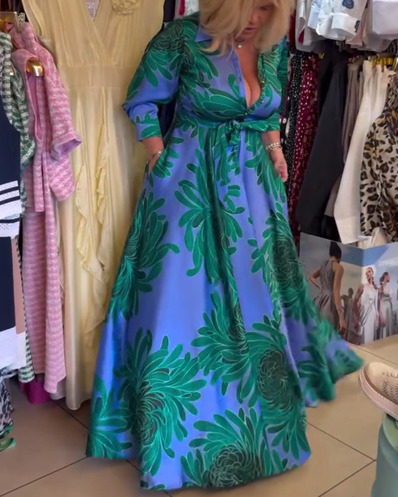 Abito a trapezio con scollo a V e maniche lunghe