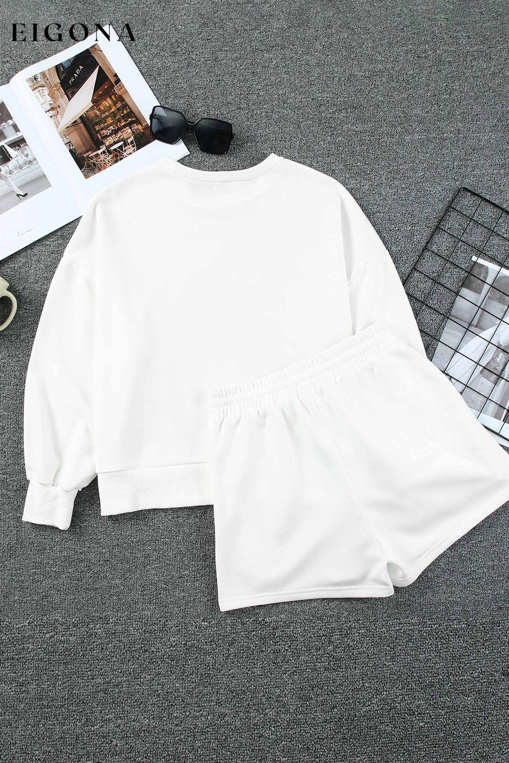 White PUMPKIN Flocking Graphic Pullover Sweatshirt and Shorts Set 2 piece All In Stock clothes Day Halloween halloween Occasion Home Season Fall & Autumn set sweatshirt set