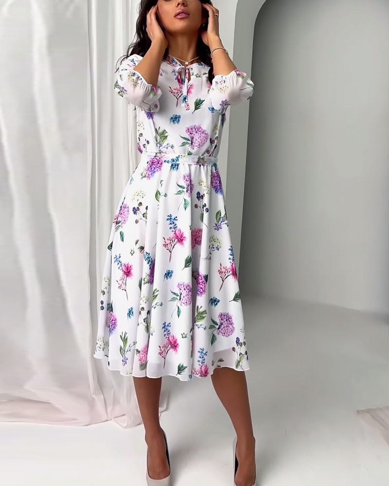 Elegant floral print lace-up dress casual dresses spring summer