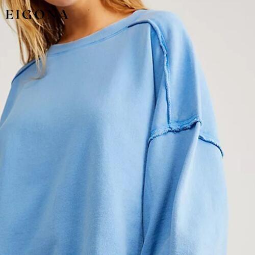 Exposed Seam Dropped Shoulder Oversized Fashion Sweatshirt clothes D&C Ship From Overseas sweater sweaters Sweatshirt
