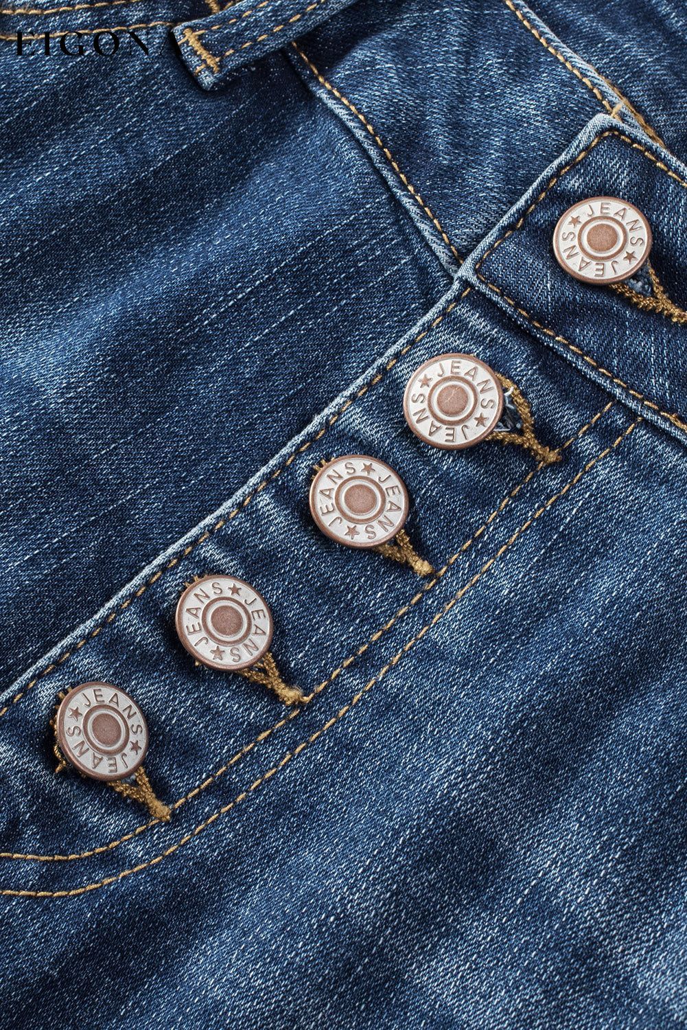 Blue Distressed Button Fly High Waist Skinny Jeans All In Stock Best Sellers bottom clothes Color Blue Craft Distressed Early Fall Collection Fabric Denim Hot picks jeans Occasion Daily pants Season Spring Style Southern Belle