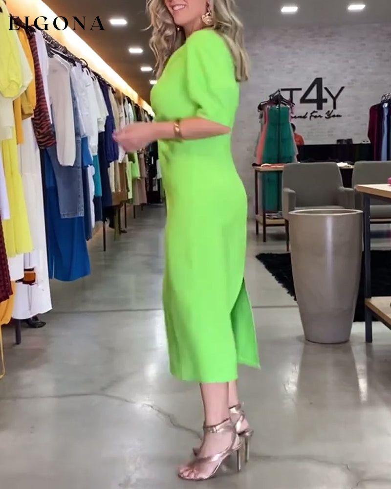 Solid color twist V-neck long dress casual dresses spring summer