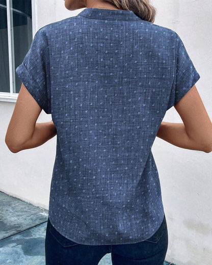 Bedruckte Kurzarmbluse mit V-Ausschnitt