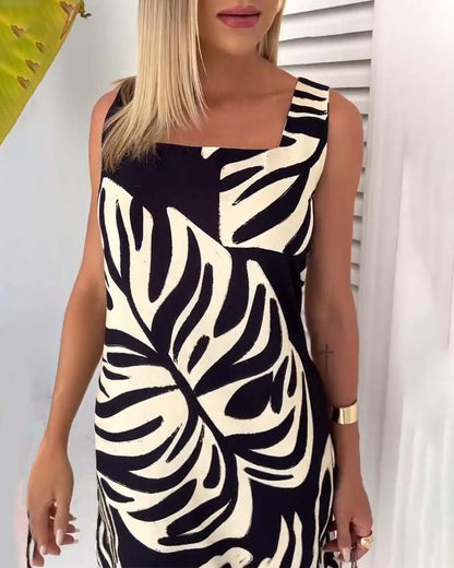 Strapless square neck printed dress casual dresses summer