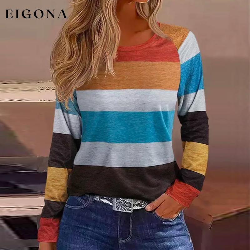 Colorful Striped Casual T-Shirt Multicolor best Best Sellings clothes Plus Size Sale tops Topseller