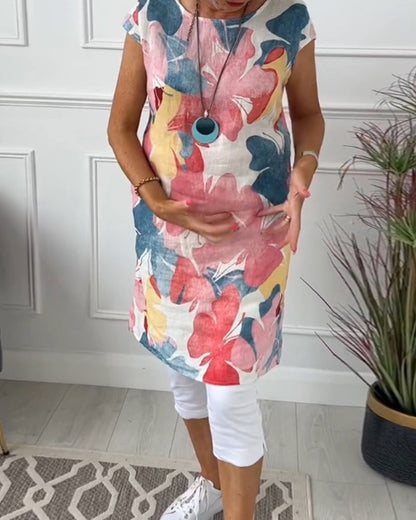 Colorful floral print casual long top