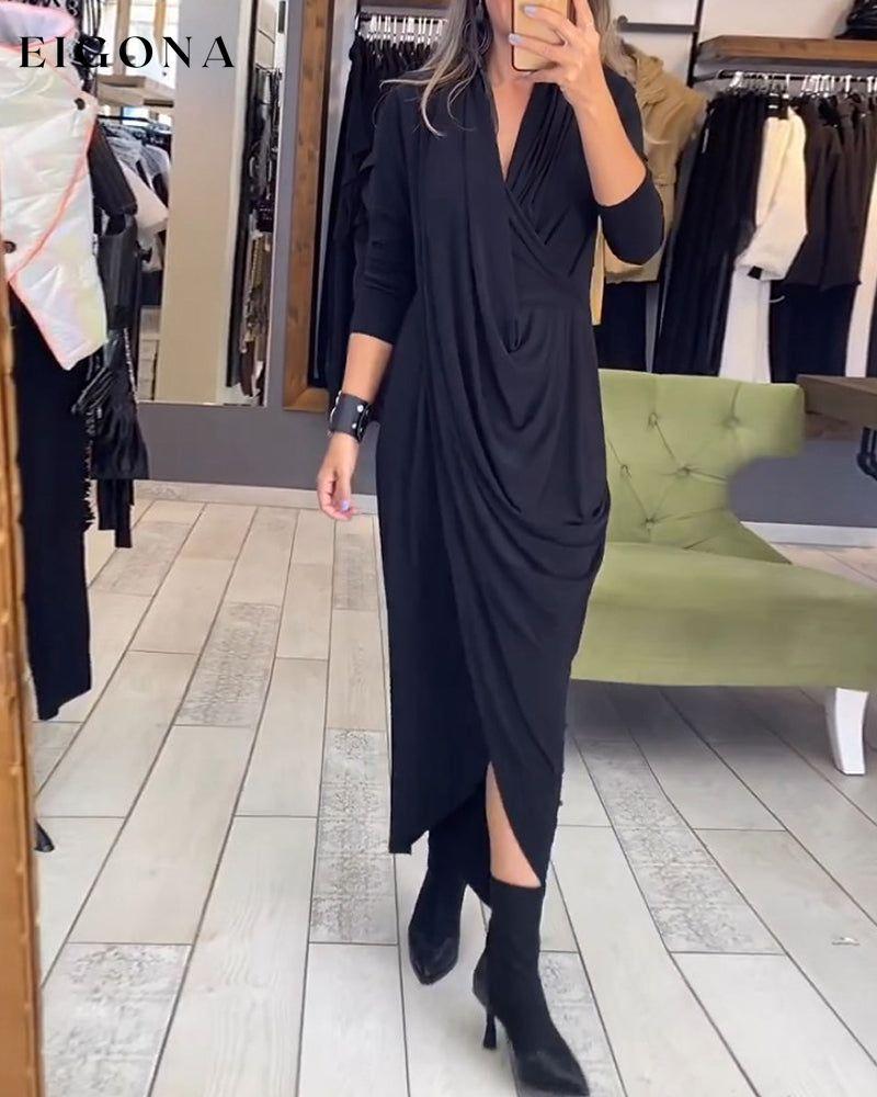 Elegant pleated solid color dress 2023 f/w 23BF casual dresses Clothes Dresses spring