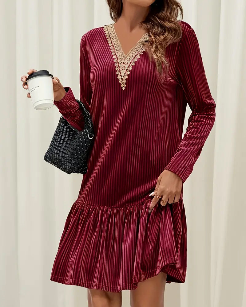 V-Neck Elegant Long-Sleeved Dress