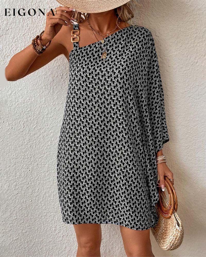 Elegant dress with off-shoulder metal buckle print casual dresses summer