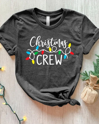 Christmas Crew Letter Lights Print T-shirt 2024 f/w christmas summer t-shirts