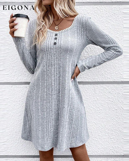 Round Neck Casual Dress with Buttons 2023 f/w 23BF casual dresses Clothes Dresses spring