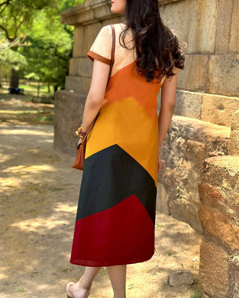 Colorful Geometric Pattern Waist Dress