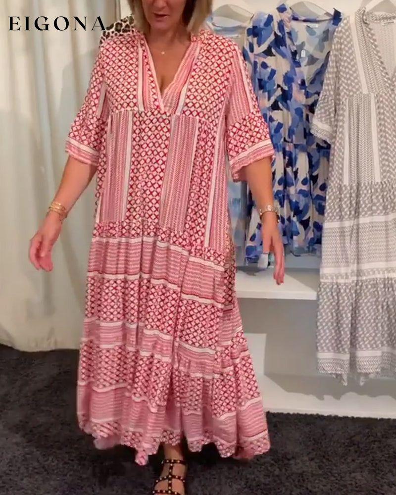 V-neck printed half-sleeve long dress Casual Dresses Spring Summer