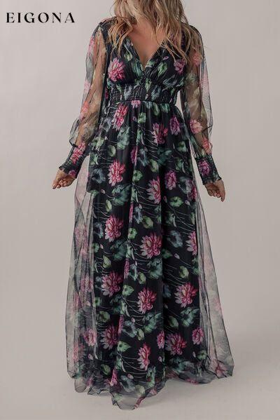 Somcked Floral V-Neck Long Sleeve Maxi Dress clothes dress dresses long sleeve dress long sleeve dresses maxi dress Ship From Overseas SYNZ