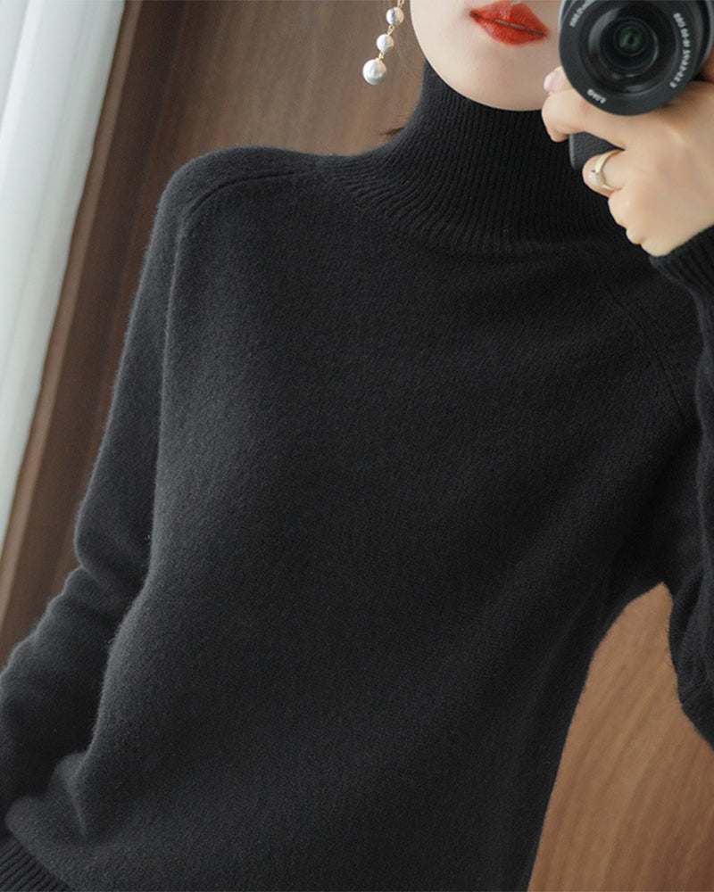 Simple solid color high collar long sleeve sweater 2024 f/w pullovers