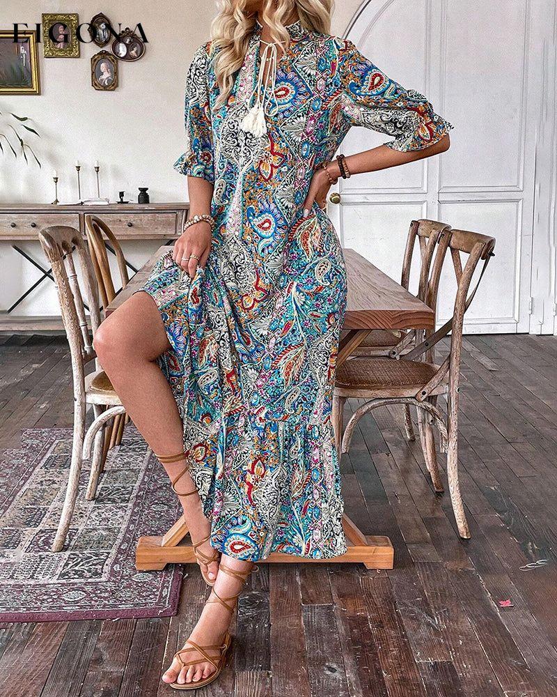 Elegant half-sleeve dress with paisley print casual dresses spring summer