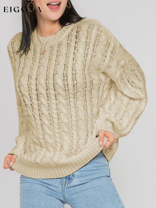 Openwork Round Sleeve Cable-Knit Sweater clothes Ship From Overseas sweater sweaters Sweatshirt X.W
