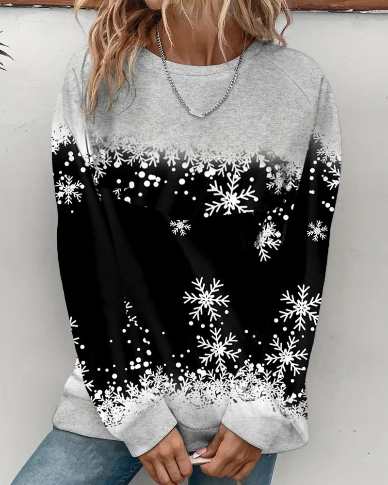 Snowflake print contrast color casual sweatshirt 2024 f/w christmas sweatshirts