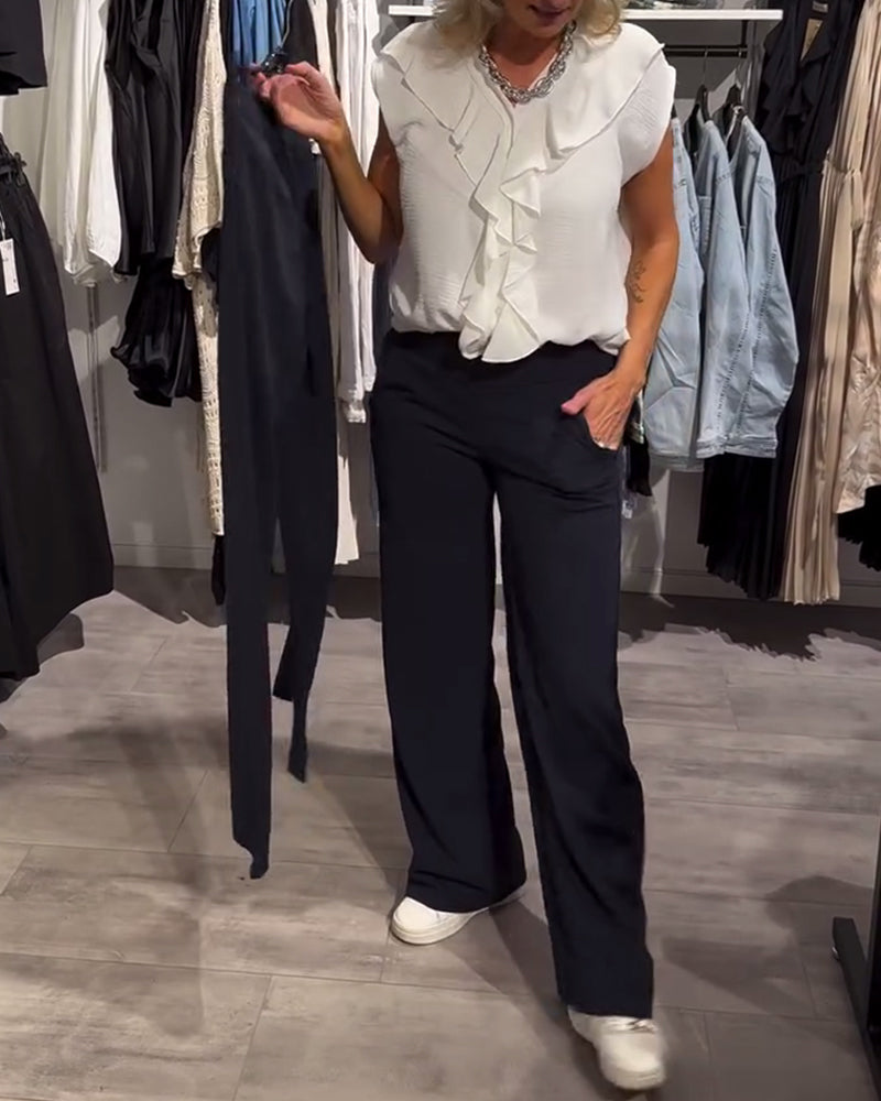 Modische, lässige Hose in Volltonfarbe