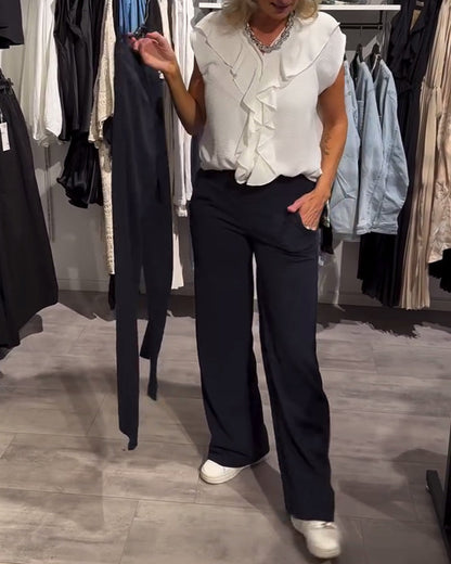 Modische, lässige Hose in Volltonfarbe