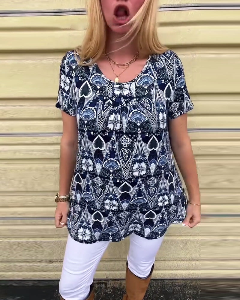 Lässiges Retro-T-Shirt mit Rundhalsausschnitt und Aufdruck