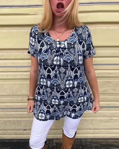 Lässiges Retro-T-Shirt mit Rundhalsausschnitt und Aufdruck