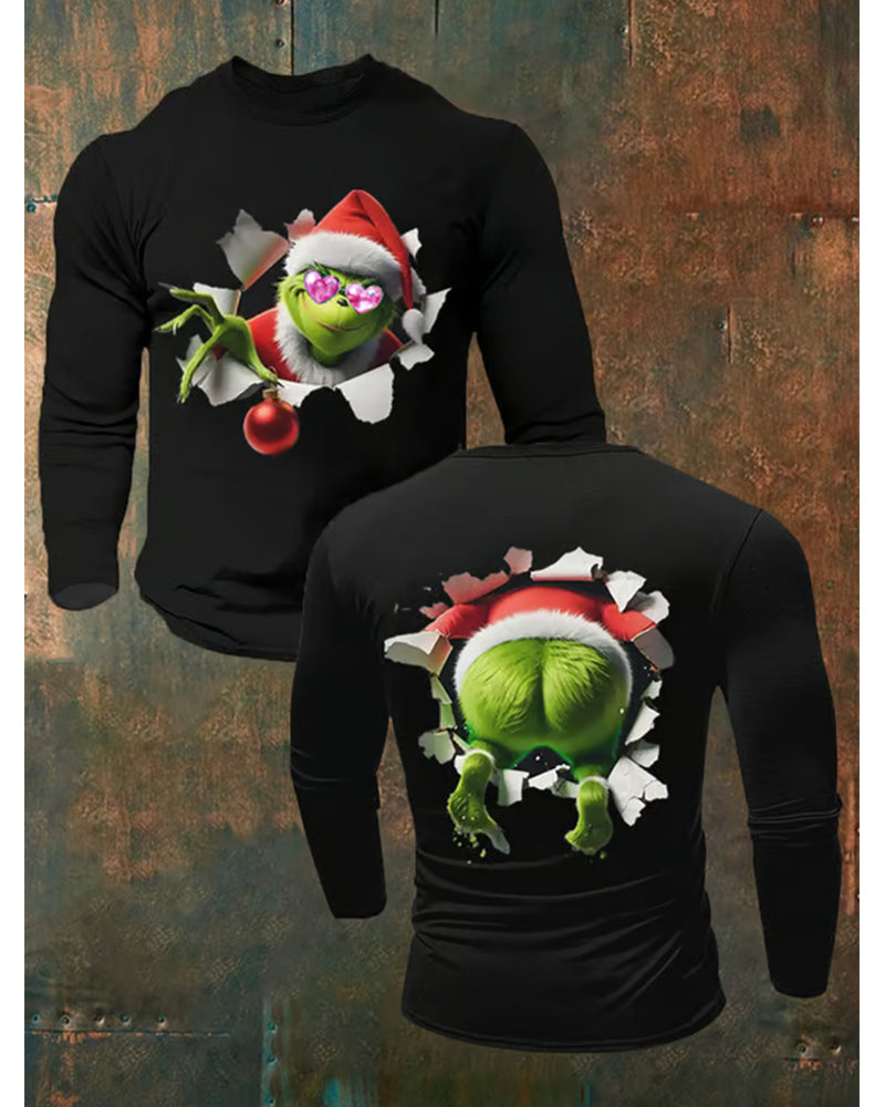 Men's Funny Christmas Classic Character Breakthrough Print Casual Long-Sleeve T-Shirt 2024 f/w blouses & shirts man Christmas Christmas & Grinch Men's Christmas