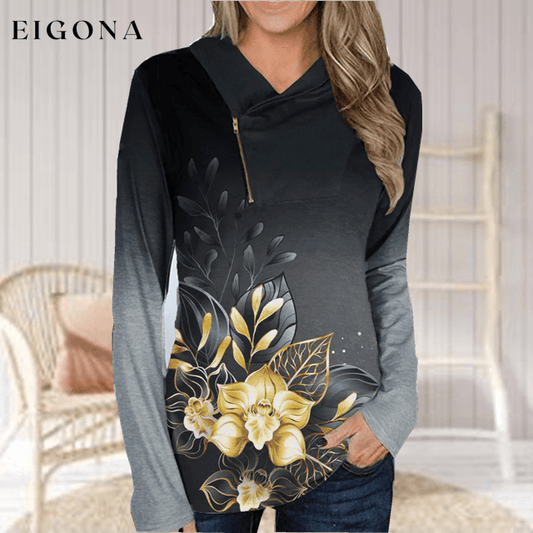 Casual Floral Print Gradient Shirt Black Best Sellings clothes Plus Size Sale tops Topseller