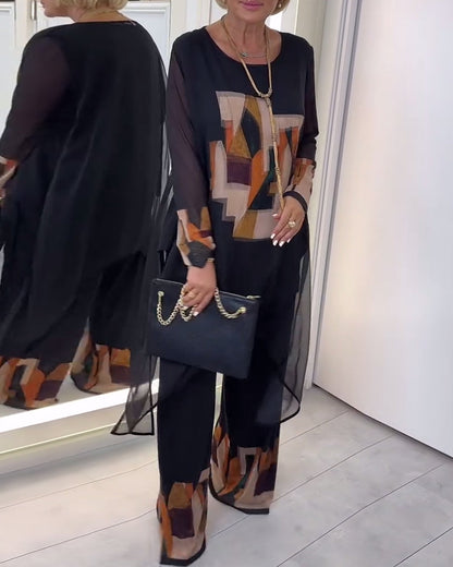 Abito a gamba larga stampato a maniche lunghe Temperamento