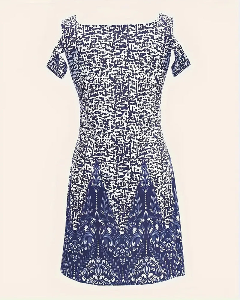 Abito a tubino stampato con spalle scoperte