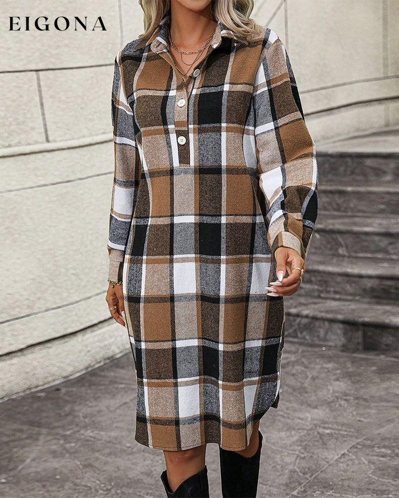 Plaid Lapel Shift Dress 2023 f/w 23BF casual dresses Clothes Dresses spring