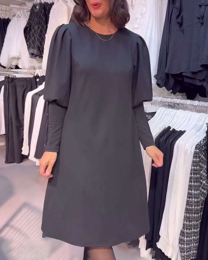 Round neck puff sleeve fashion dress 2024 f/w casual dresses